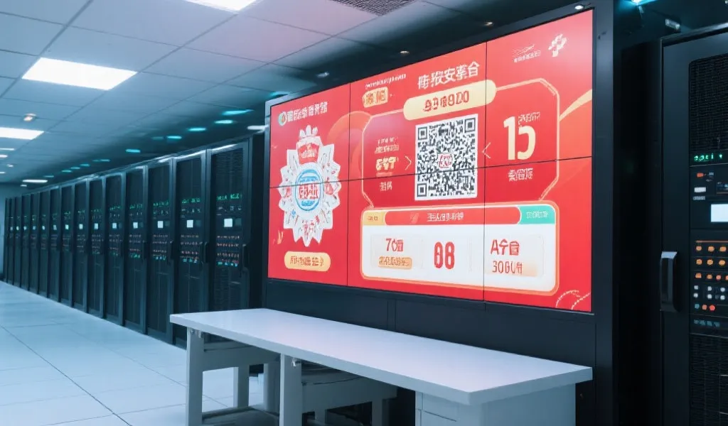 现代化数据中心屏幕显示开奖信息,技术与安全并重
